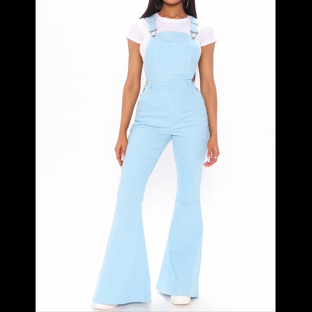 Stretch flare demin overalls - light blue